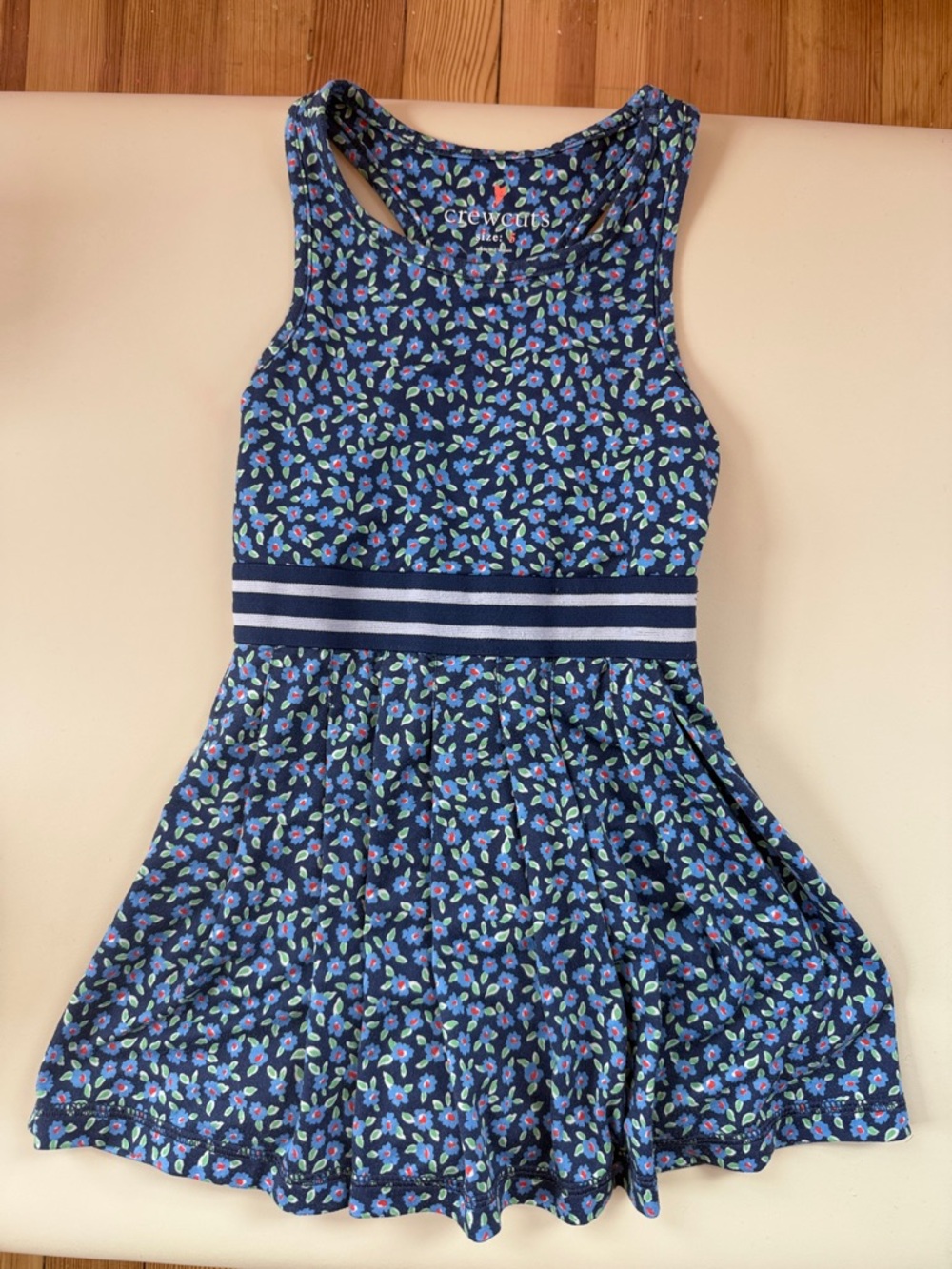 Crewcuts Navy Floral Tank Dress with Striped Waistband